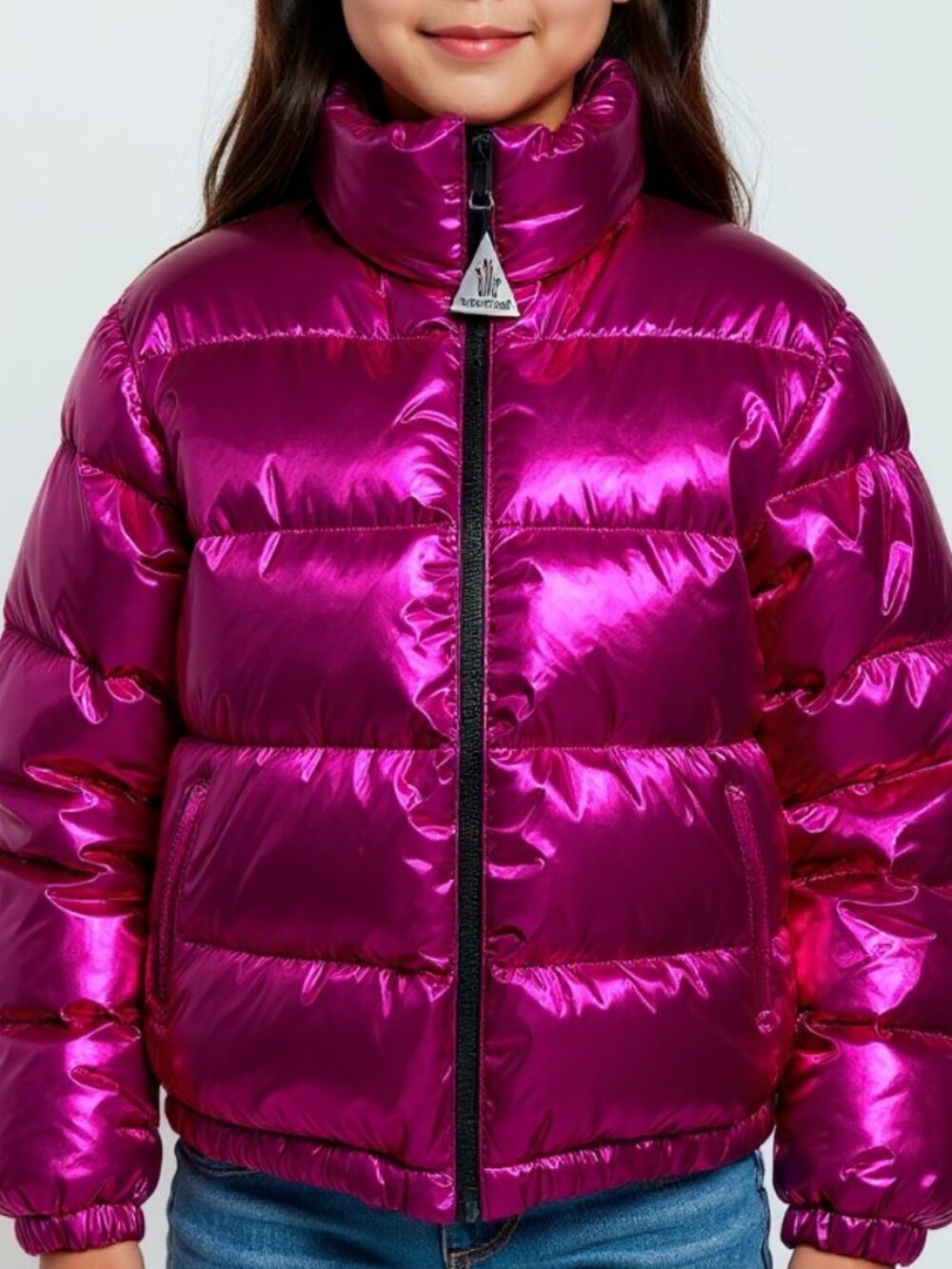 Moncler Meuse Metallic Down Jacket - Fuchsia Pink - NWOT Size 14 (164cm)